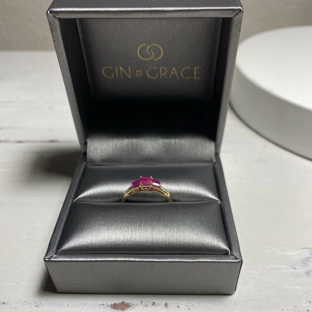 Gin & Grace Ruby Ring 10k Solid Yellow Gold - Size 7